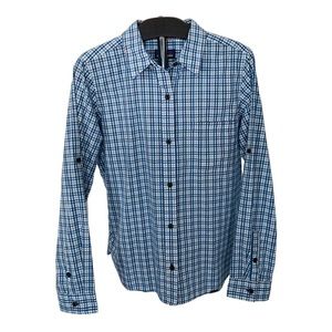 Patagonia Button Up Long Sleeve Shirt Blue Collared Plaid Roll Tab - Womens L